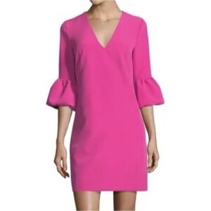 Milly Italian Cady Mandy Mini Dress Bell Sleeves Sz 2 Hot Pink Fuchsia